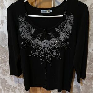 Unity World Wear Black Graphic Buttoned Blouse